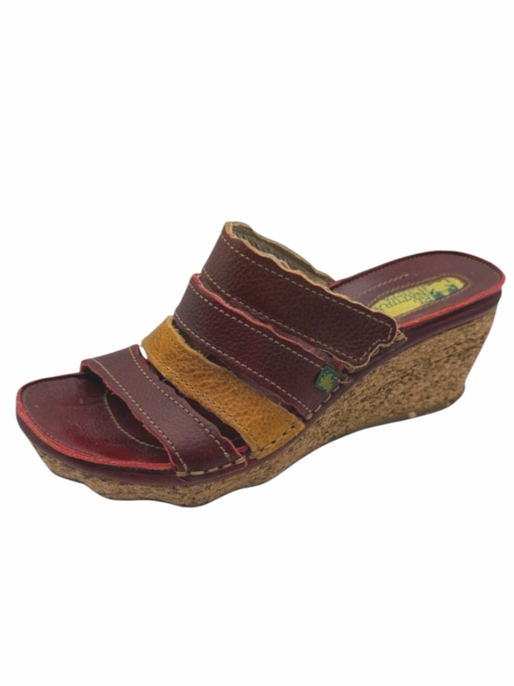 El Naturalista Wedge Sandals Women 7 Burgundy Red Leather Scalloped Toe Boho